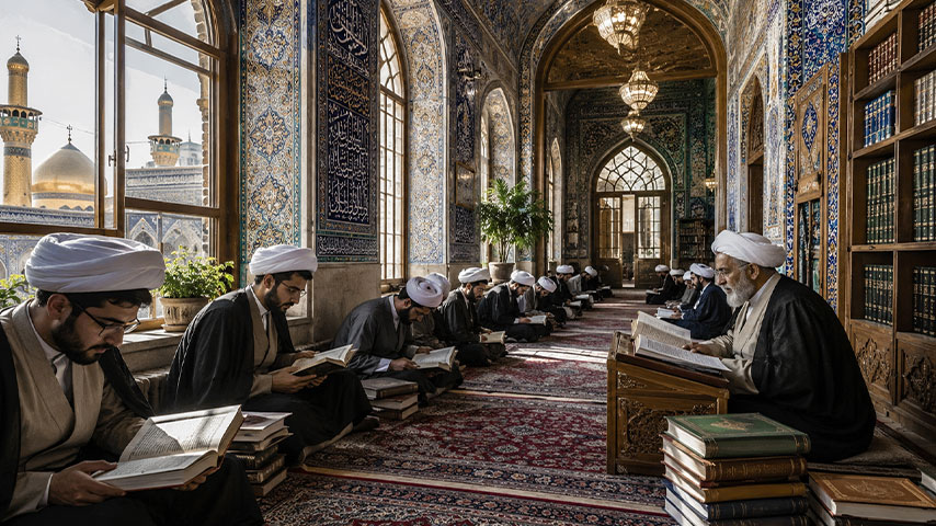 طلبة يدرسون في الحوزة العلمية بالنجف الأشرف.