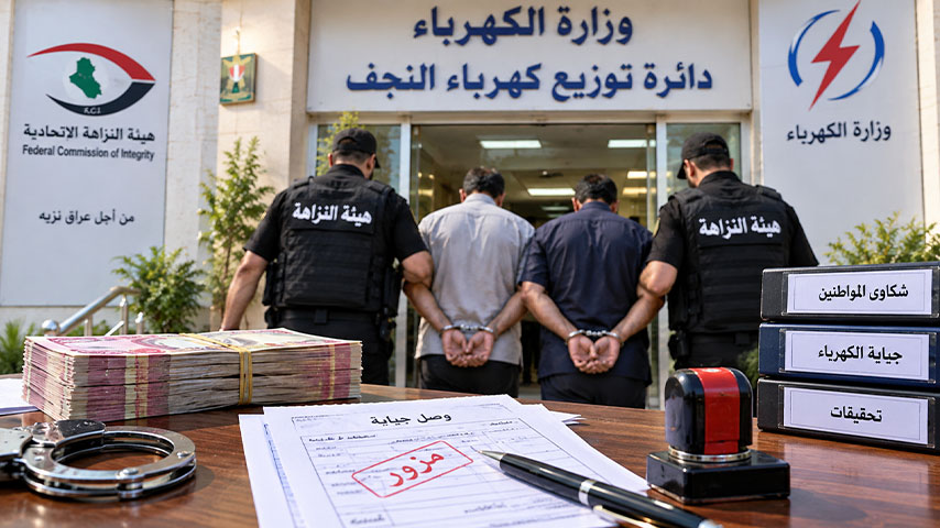 ختم مزور ووصولات جباية.. النزاهة تضبط متهمين في كهرباء النجف